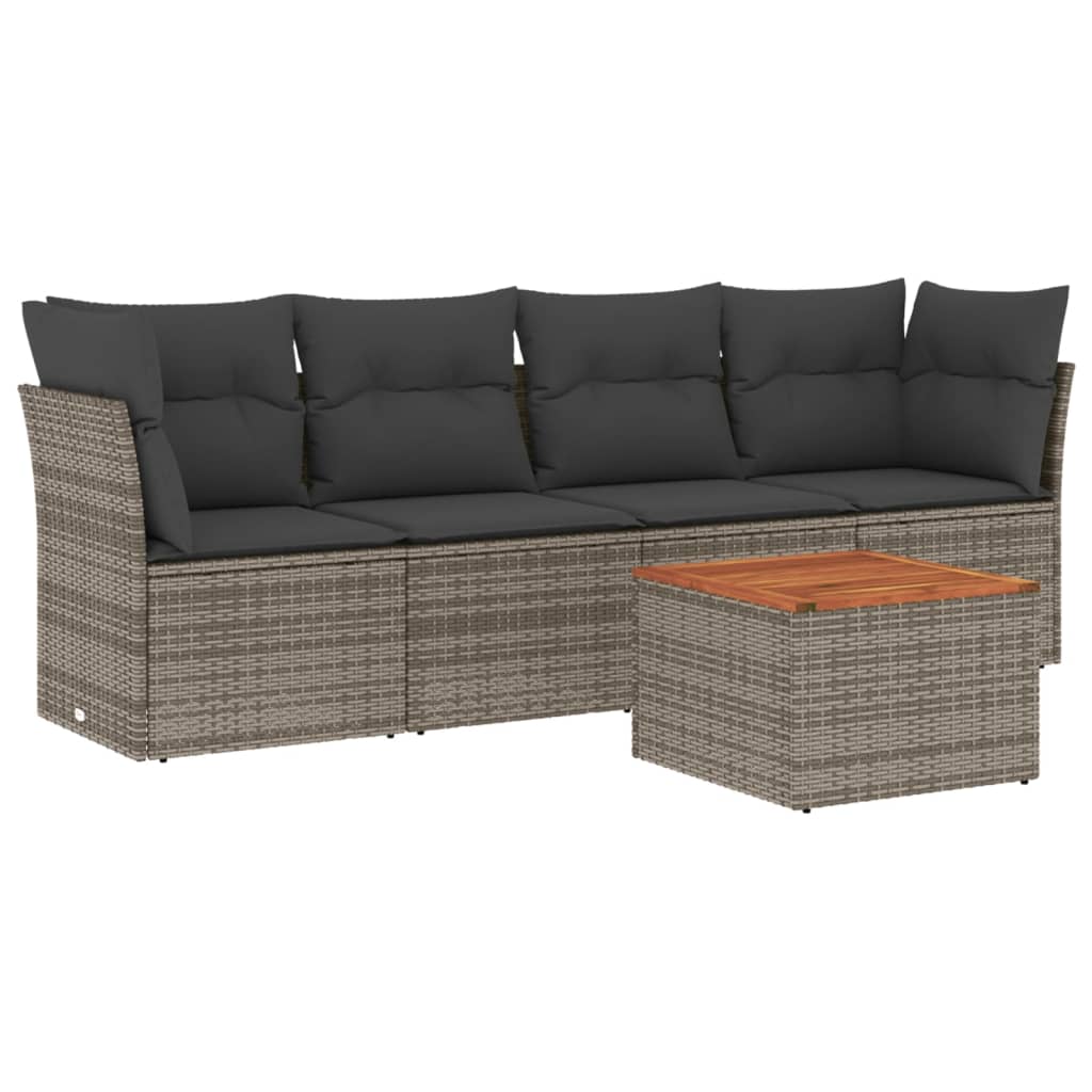 5-delige Loungeset met kussens poly rattan