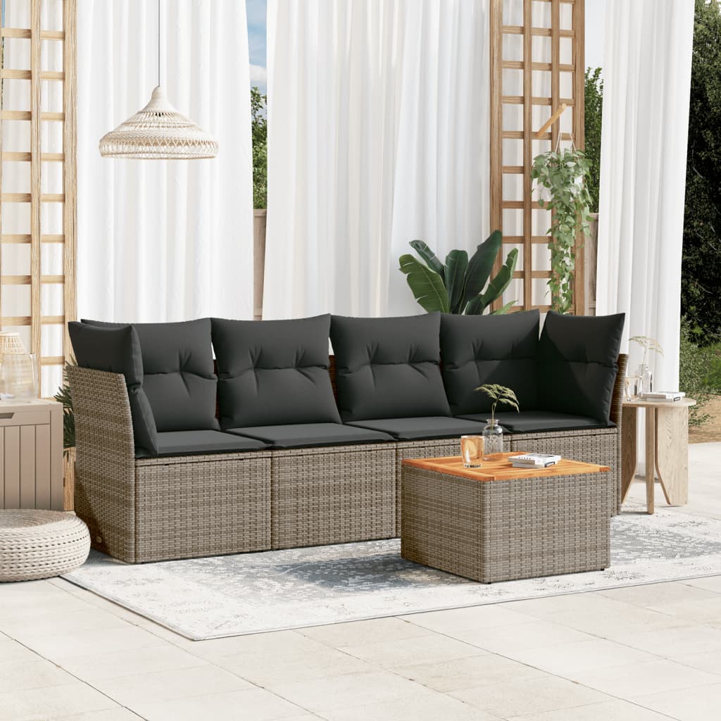 5-delige Loungeset met kussens poly rattan