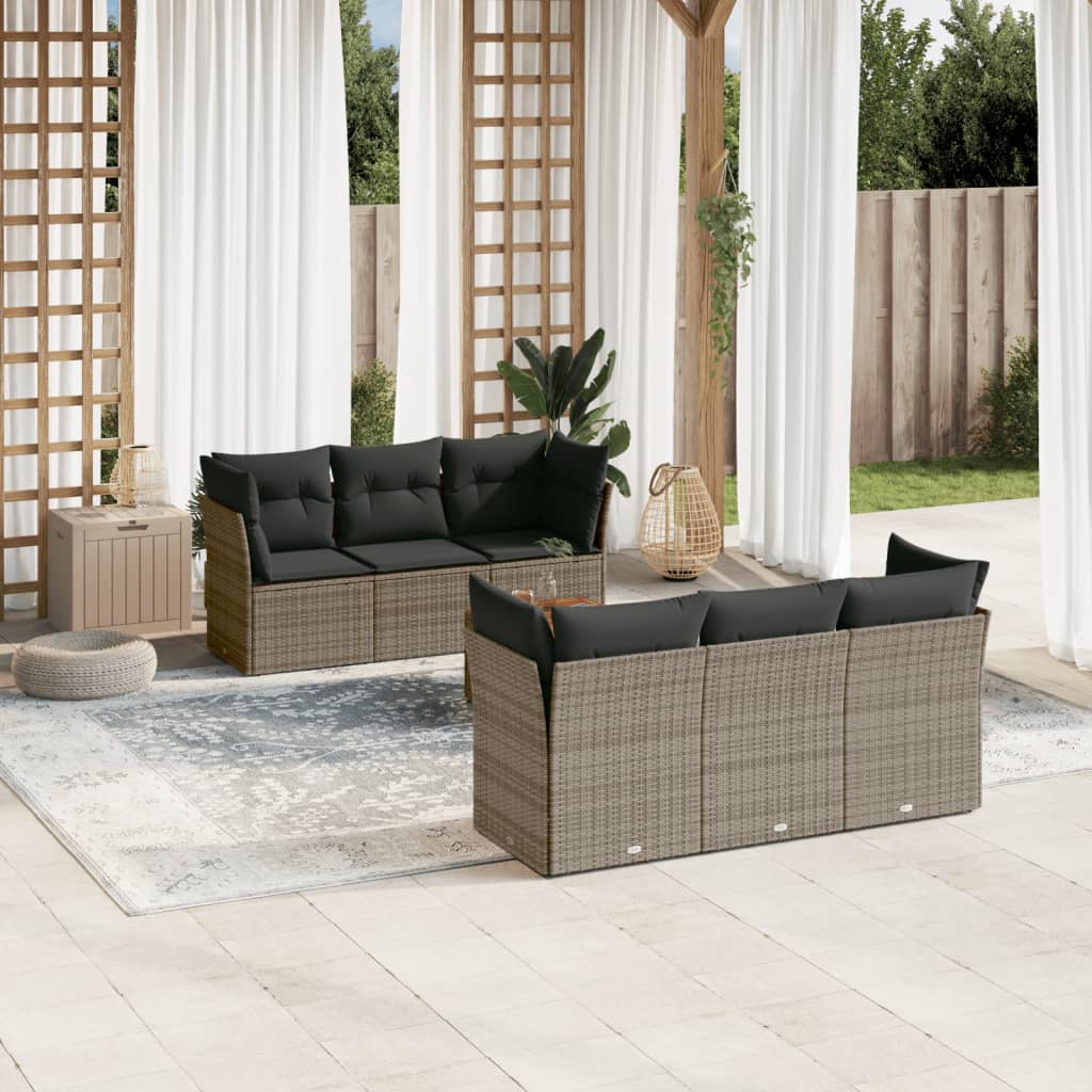 7-delige Loungeset met kussens poly rattan