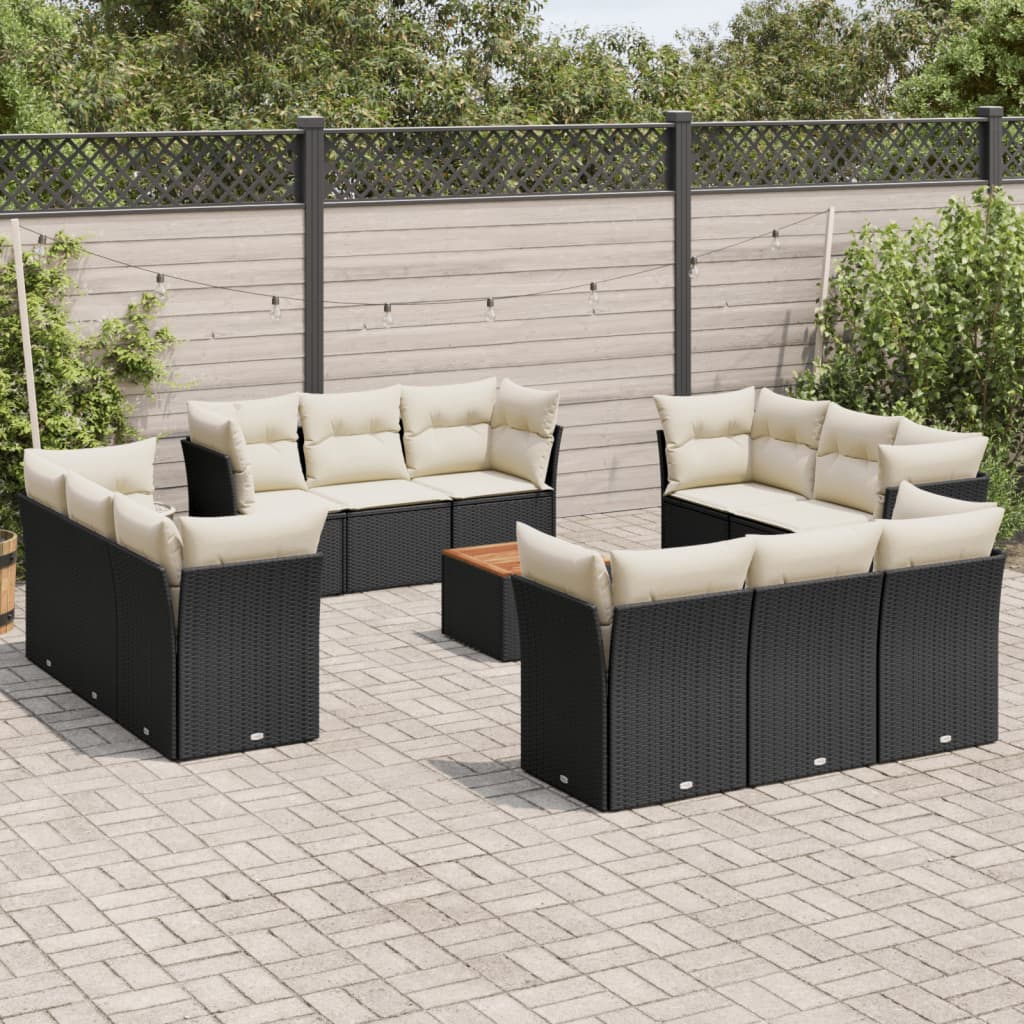 13-delige Loungeset met kussens poly rattan beige