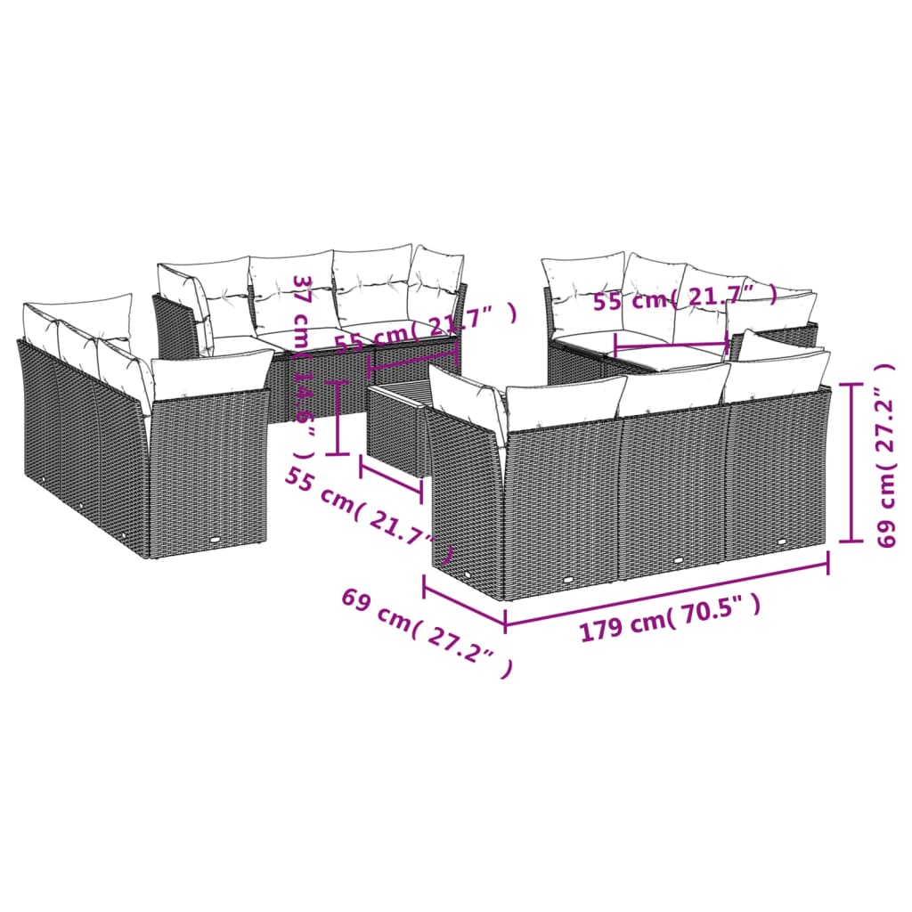 13-delige Loungeset met kussens poly rattan beige