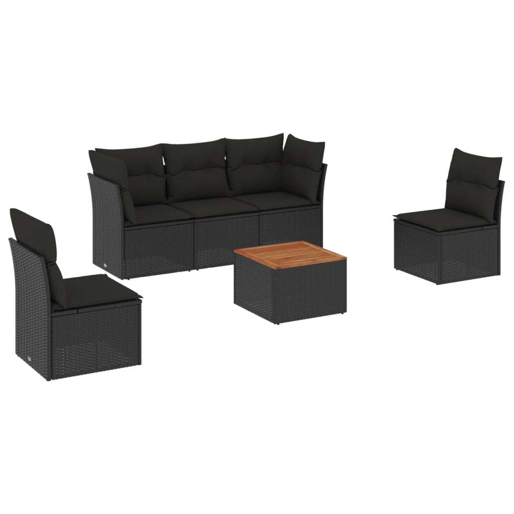 6-delige Loungeset met kussens poly rattan