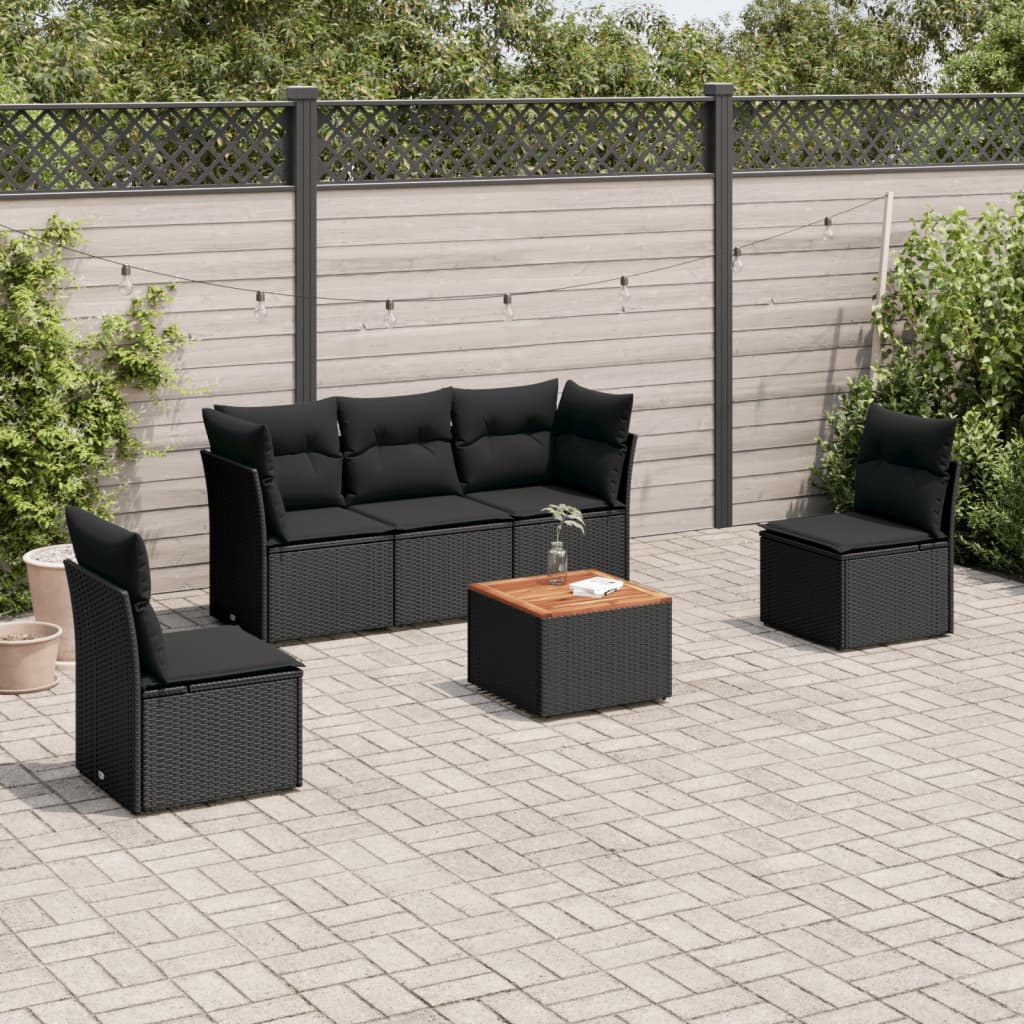 6-delige Loungeset met kussens poly rattan