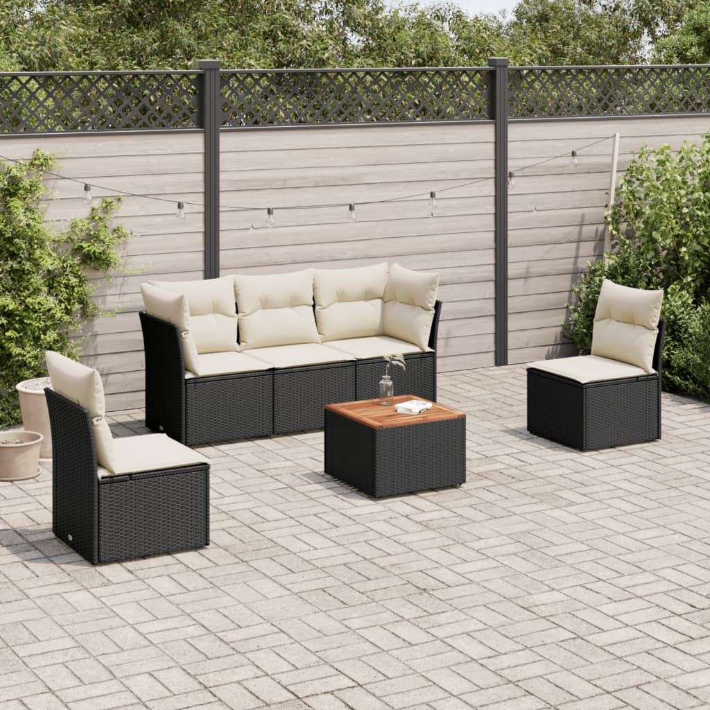 6-delige Loungeset met kussens poly rattan