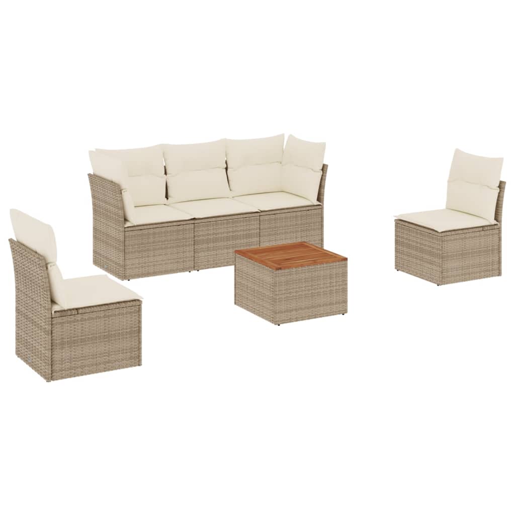 6-delige Loungeset met kussens poly rattan