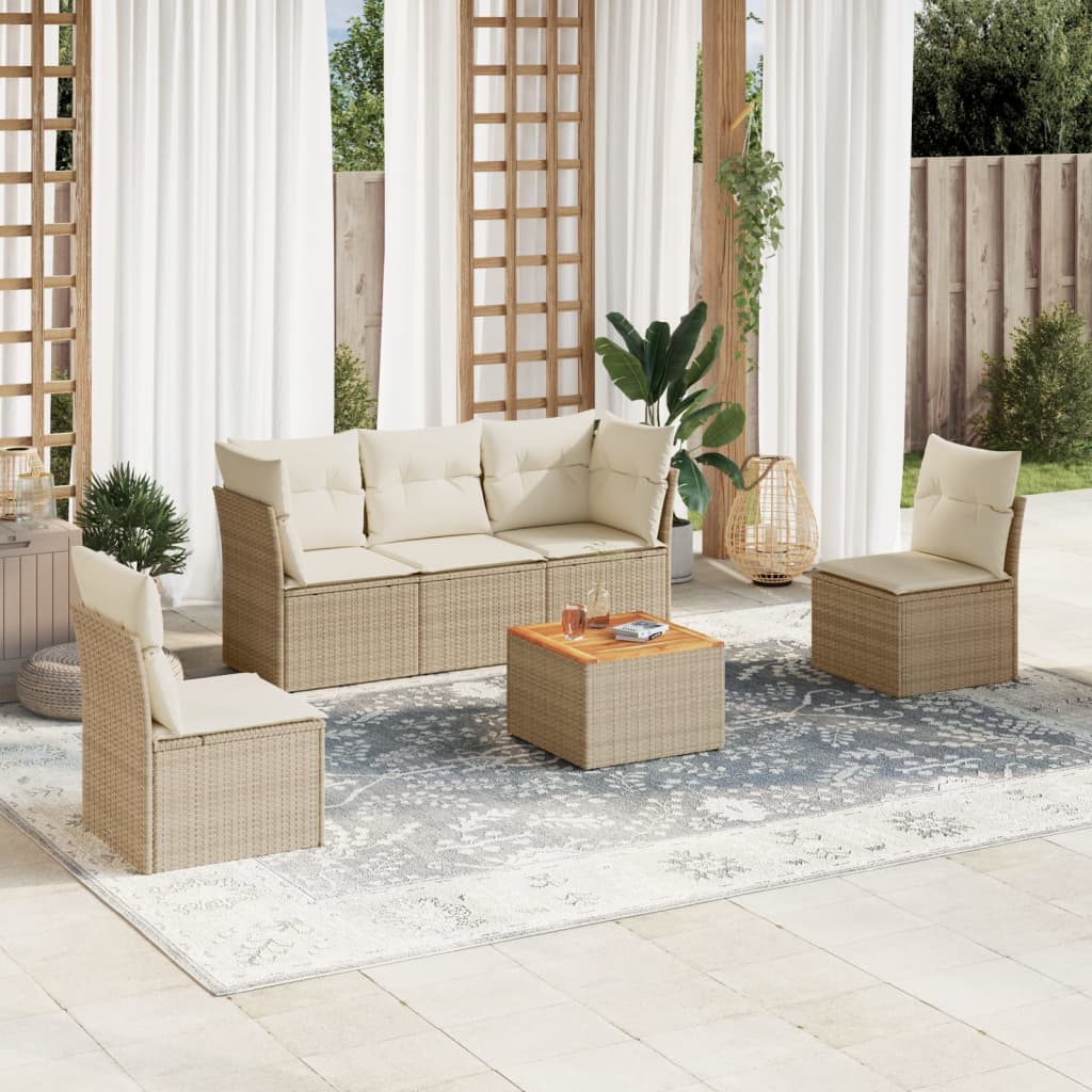 6-delige Loungeset met kussens poly rattan