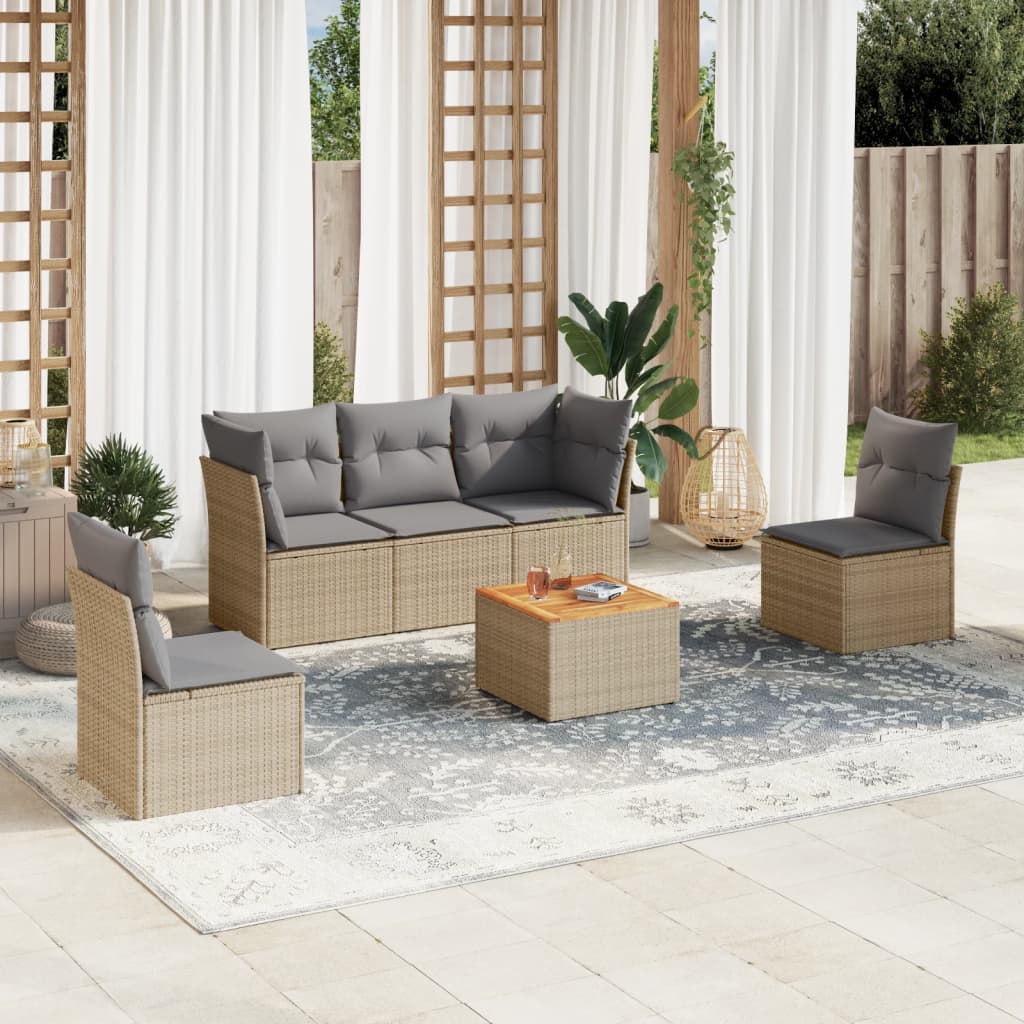 6-delige Loungeset met kussens poly rattan