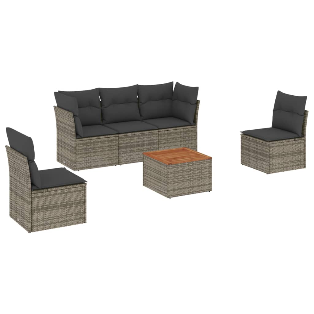 6-delige Loungeset met kussens poly rattan