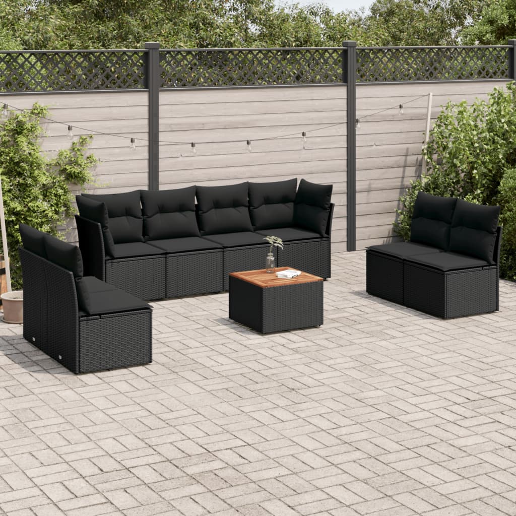 9-delige Loungeset met kussens poly rattan