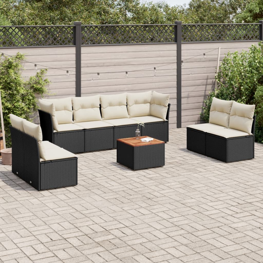 9-delige Loungeset met kussens poly rattan