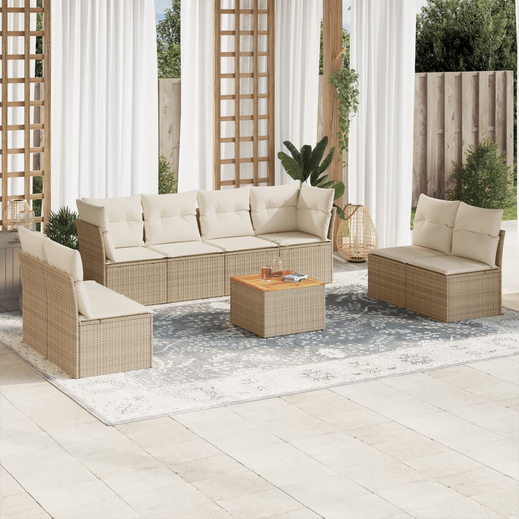 9-delige Loungeset met kussens poly rattan