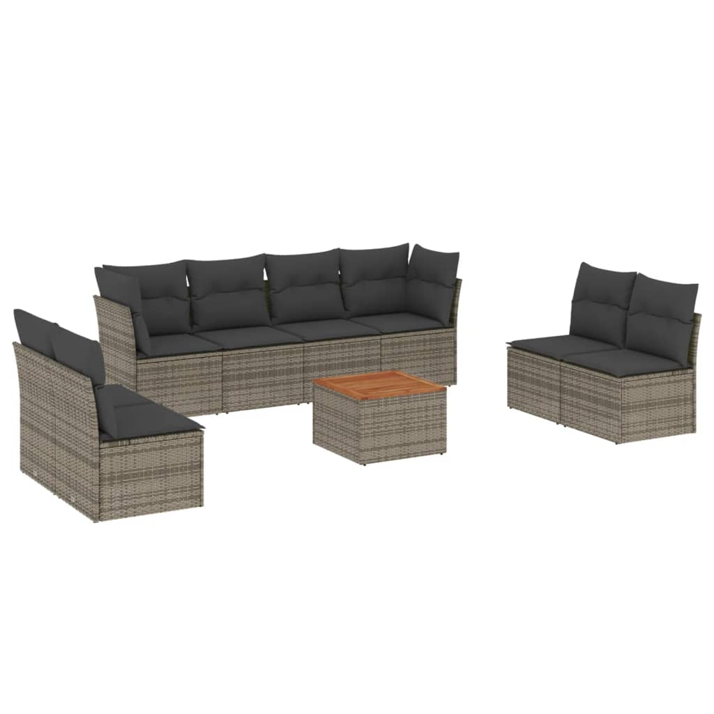 9-delige Loungeset met kussens poly rattan