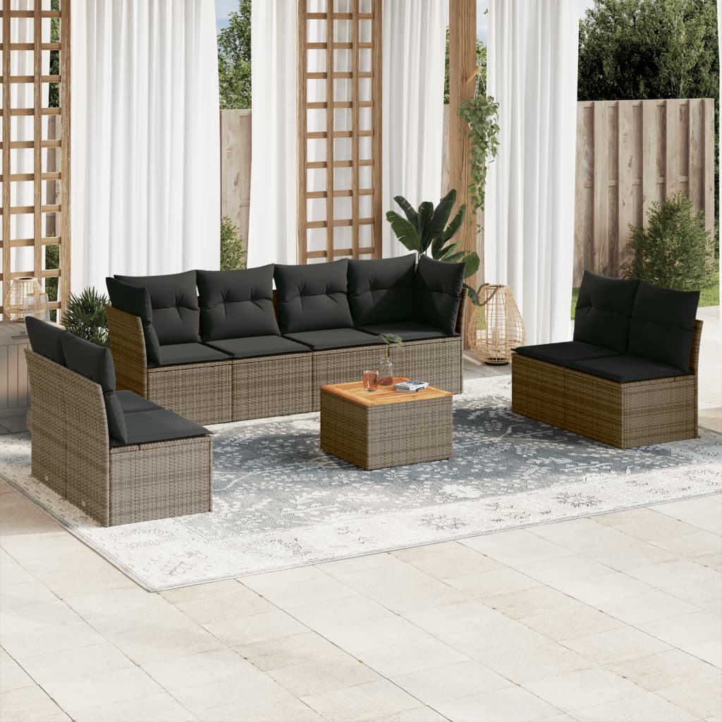 9-delige Loungeset met kussens poly rattan