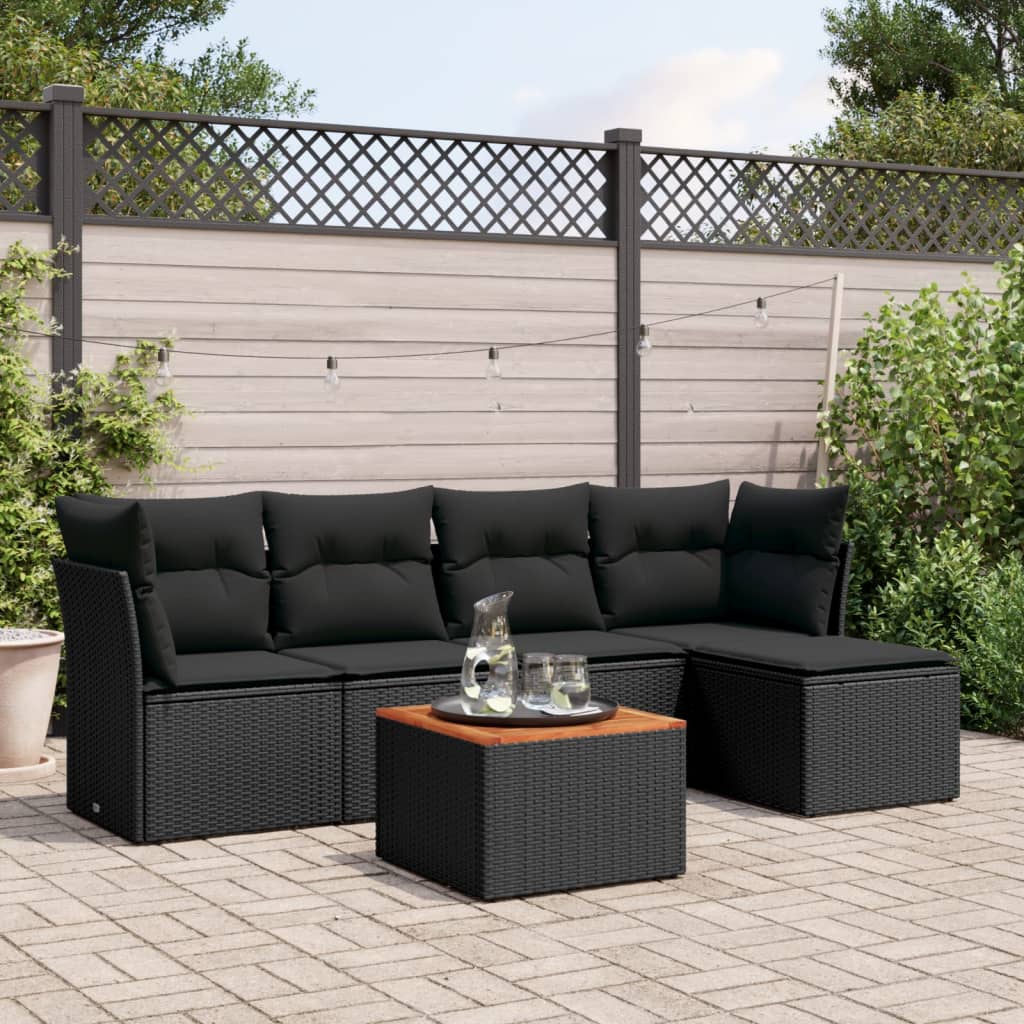 6-delige Loungeset met kussens poly rattan