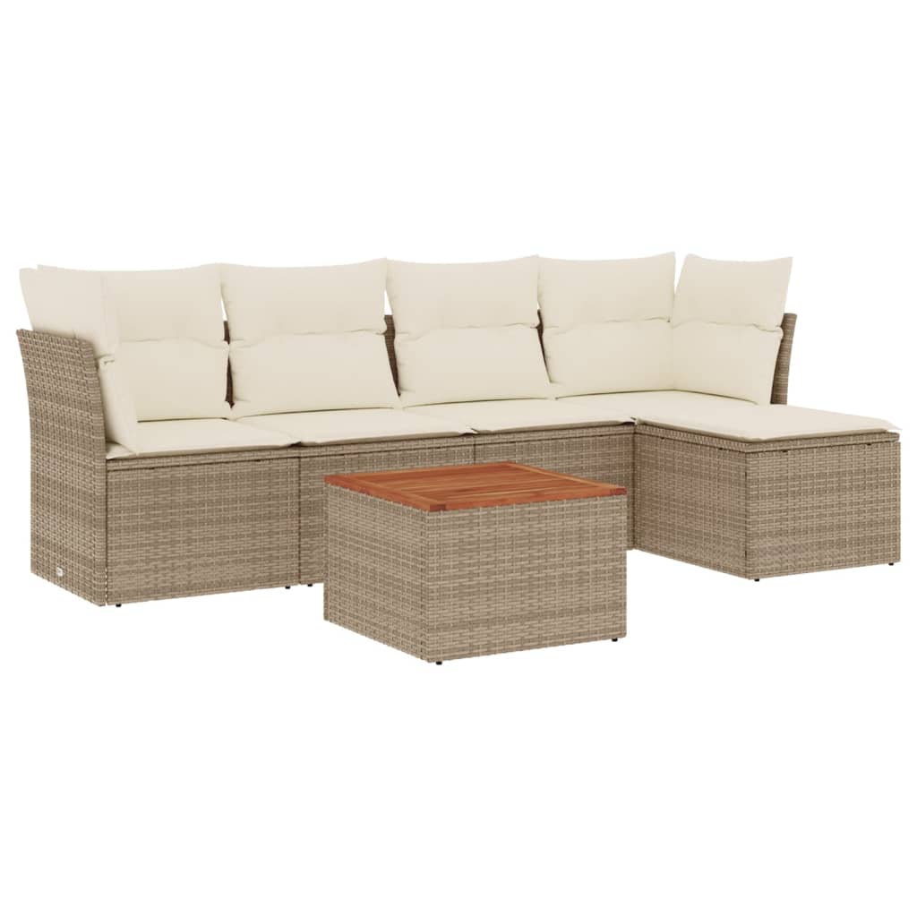 6-delige Loungeset met kussens poly rattan