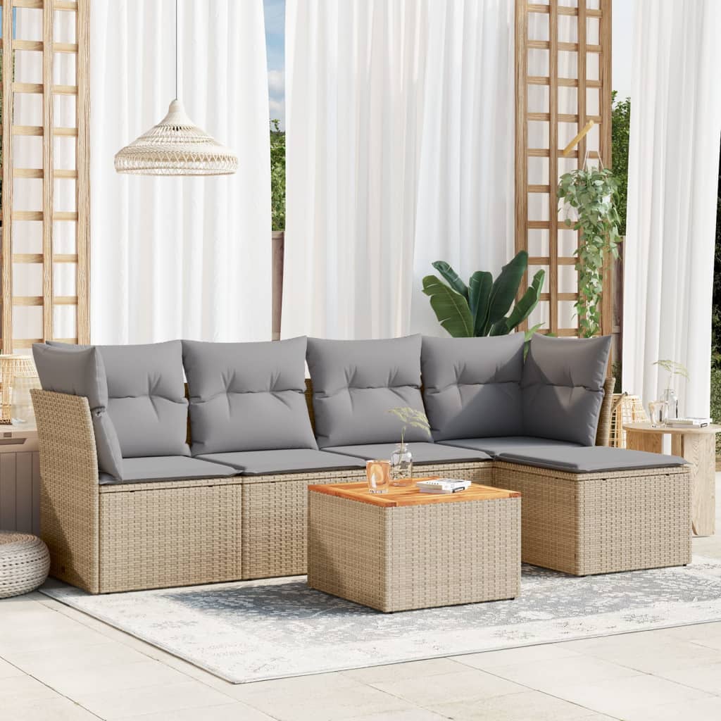 6-delige Loungeset met kussens poly rattan