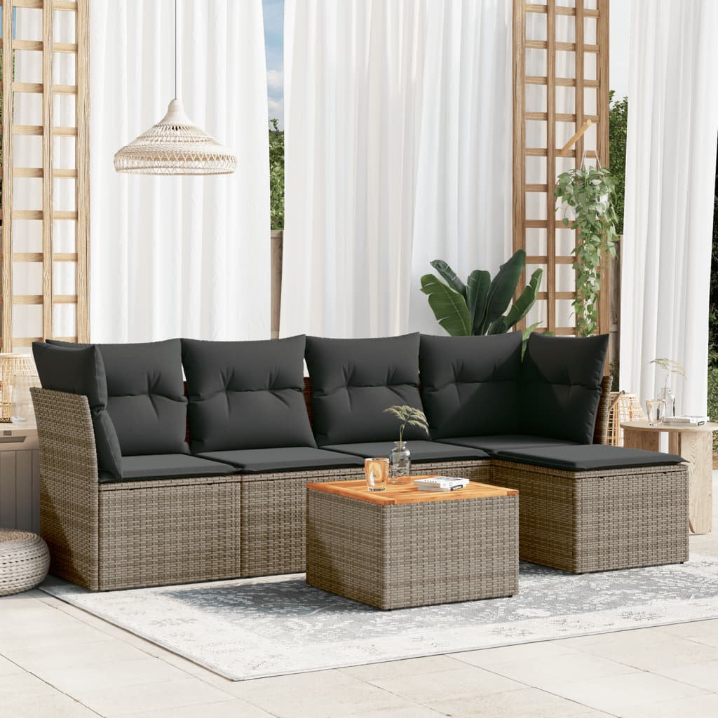 6-delige Loungeset met kussens poly rattan