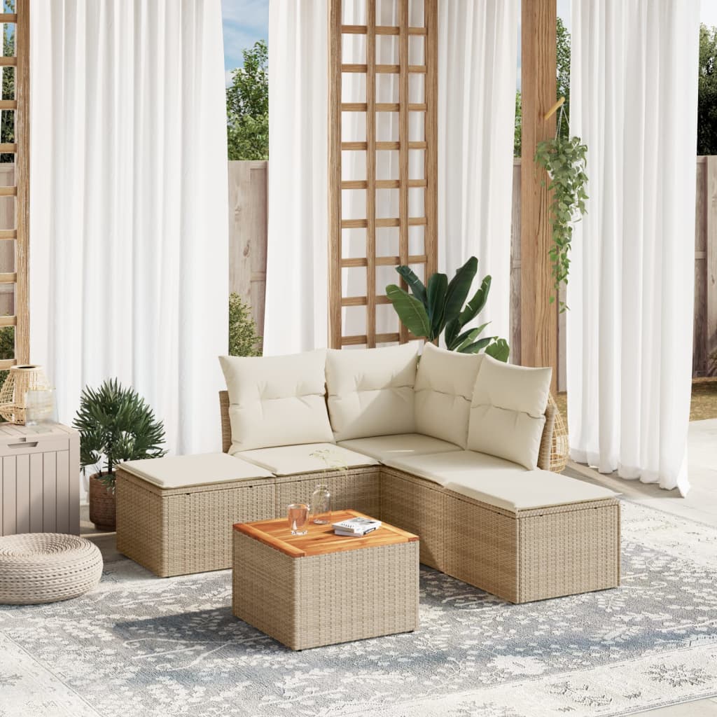 6-delige Loungeset met kussens poly rattan