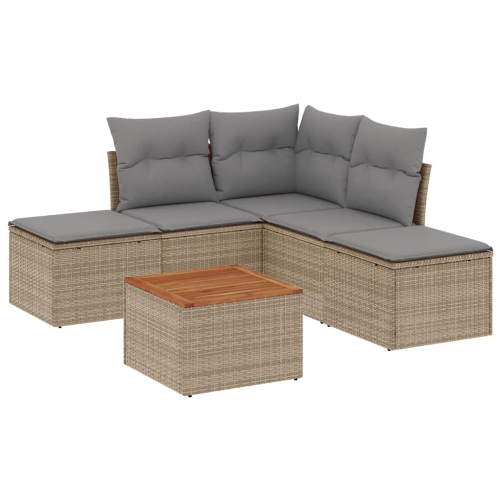 6-delige Loungeset met kussens poly rattan