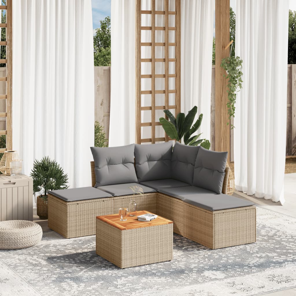 6-delige Loungeset met kussens poly rattan