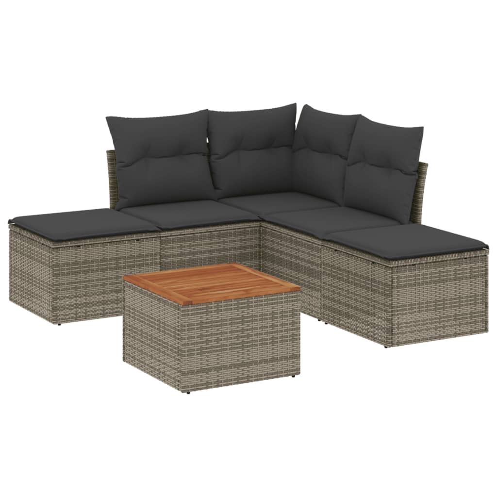 6-delige Loungeset met kussens poly rattan