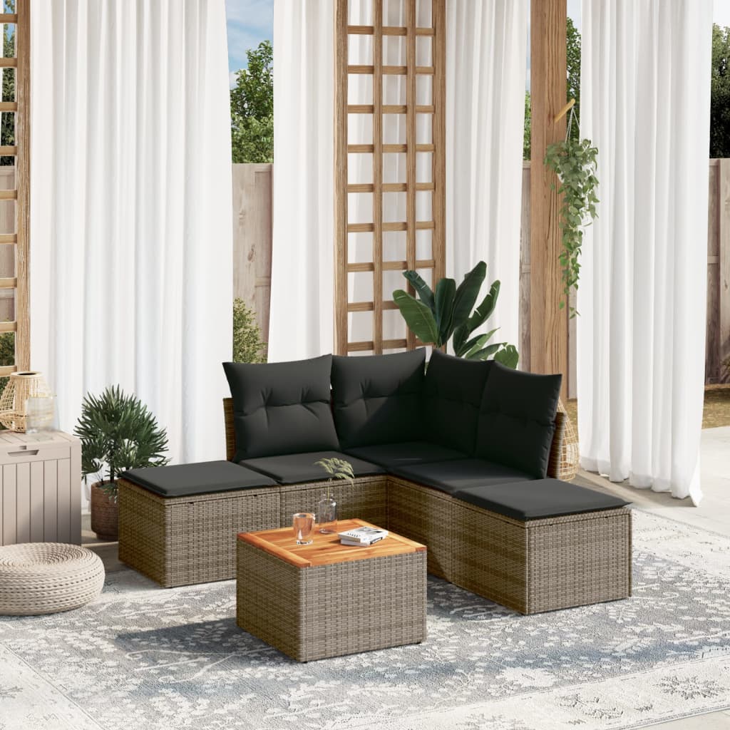 6-delige Loungeset met kussens poly rattan