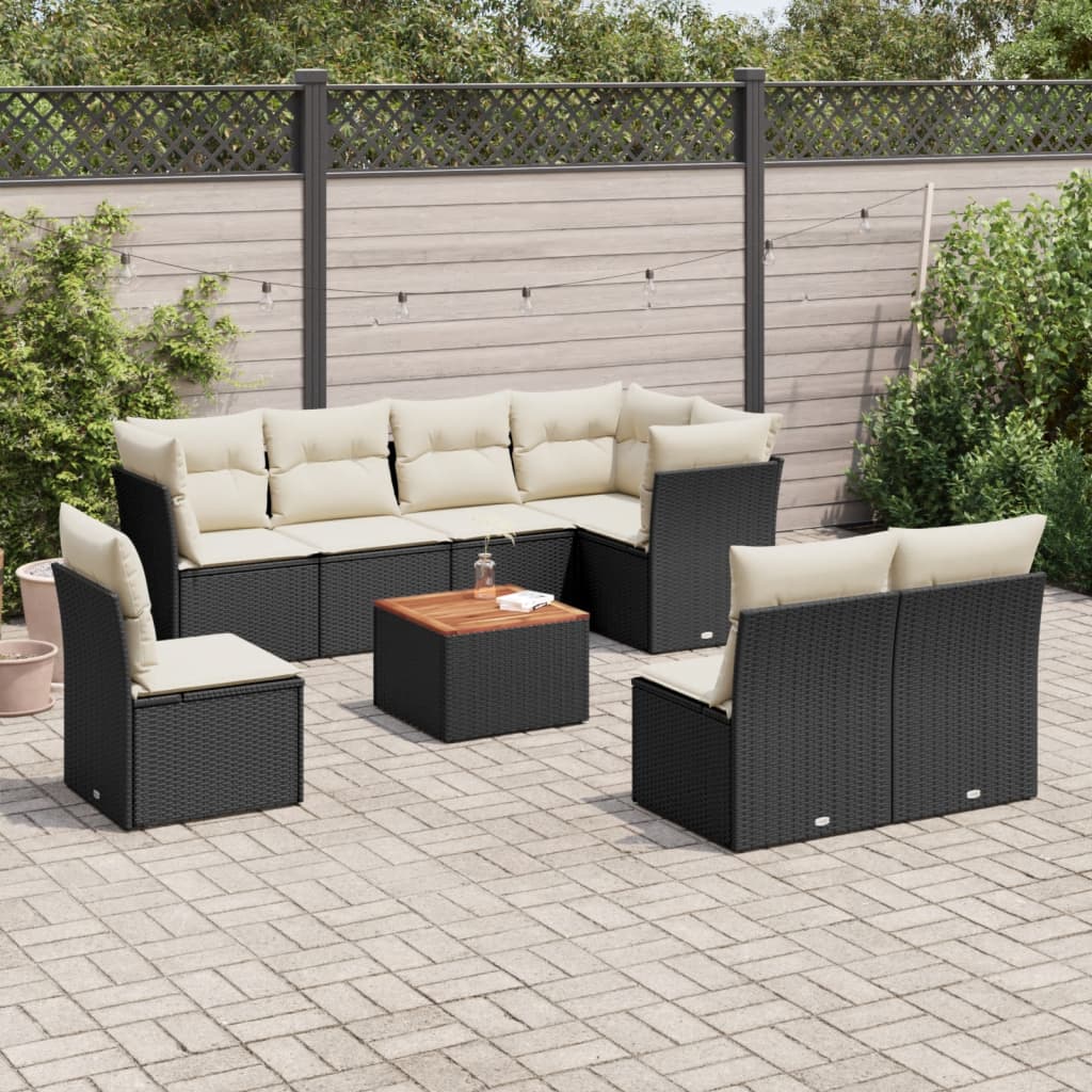 9-delige Loungeset met kussens poly rattan