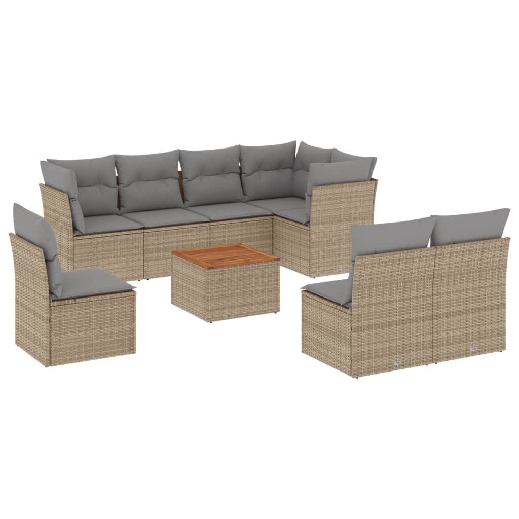 9-delige Loungeset met kussens poly rattan