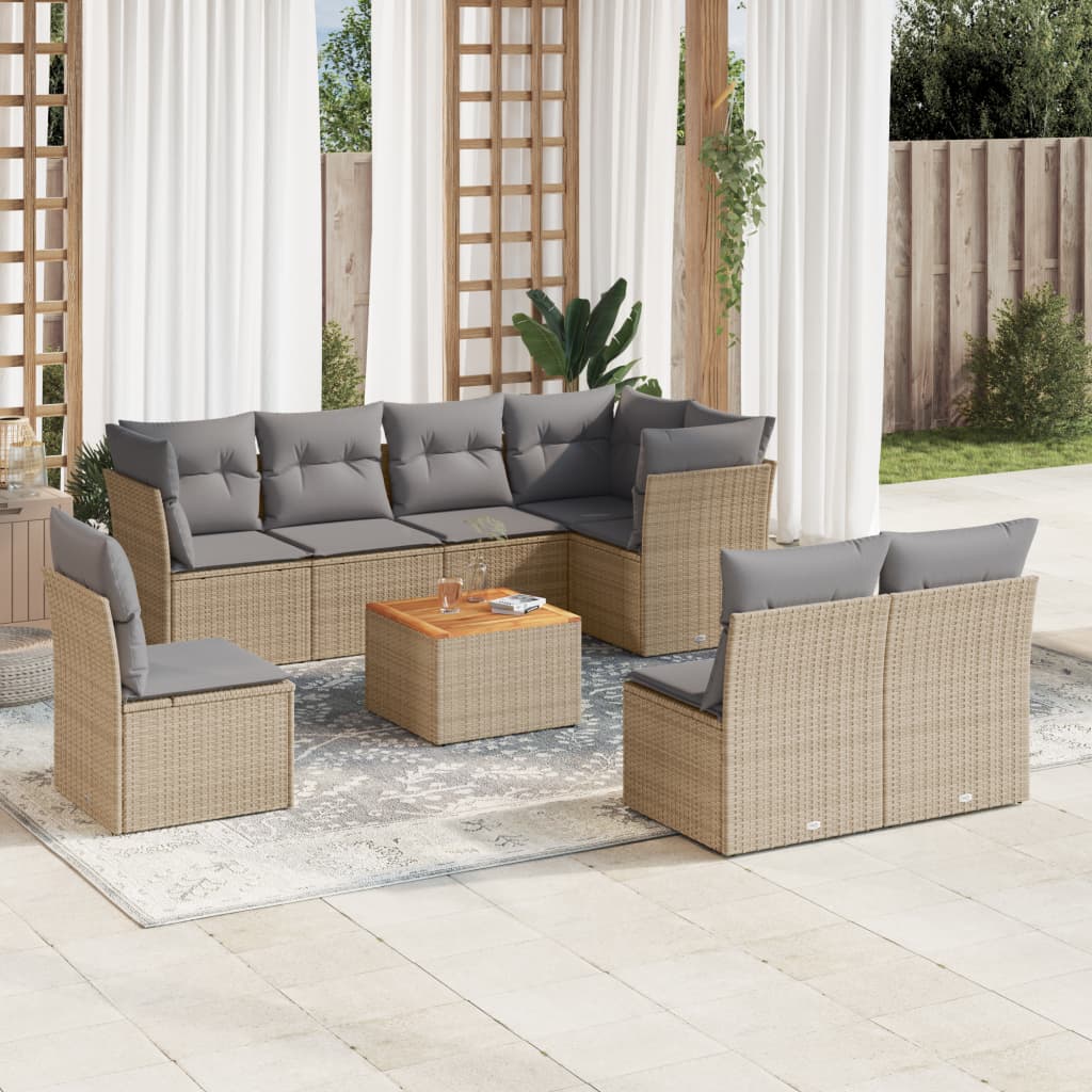 9-delige Loungeset met kussens poly rattan