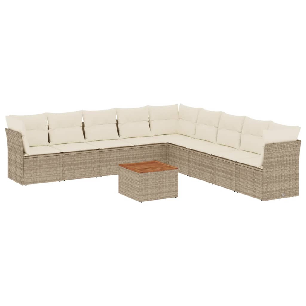 10-delige Loungeset met kussens poly rattan