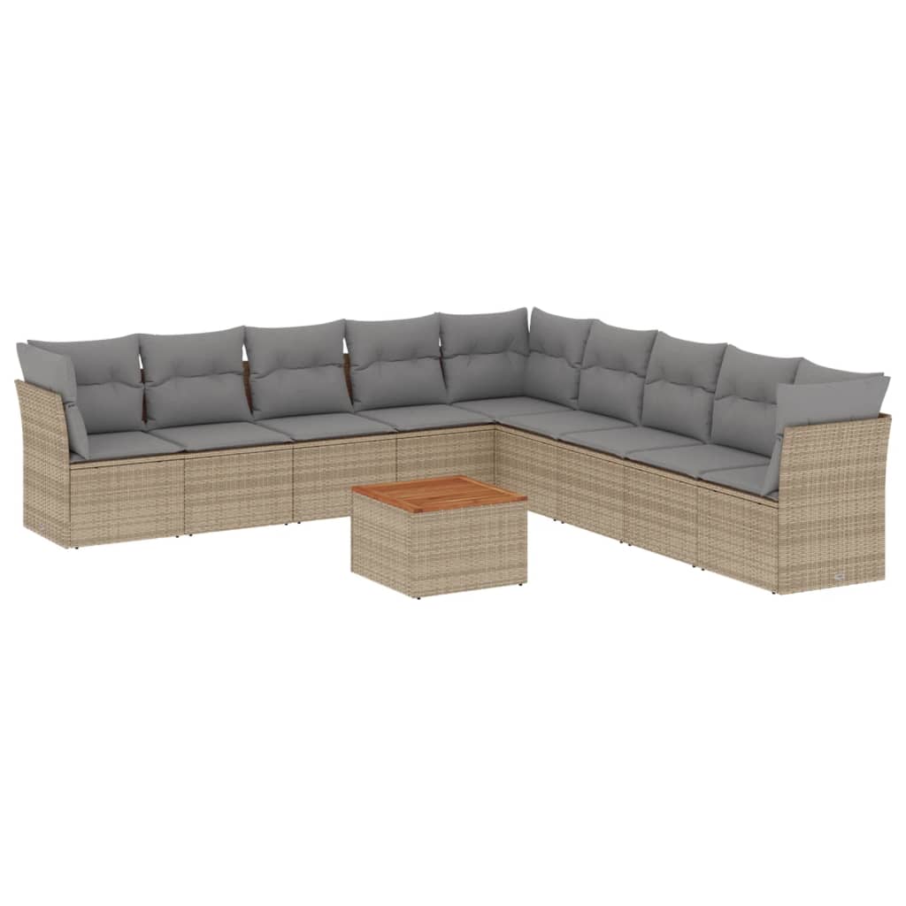 10-delige Loungeset met kussens poly rattan