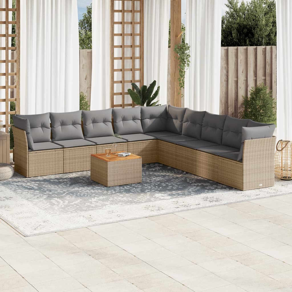 10-delige Loungeset met kussens poly rattan