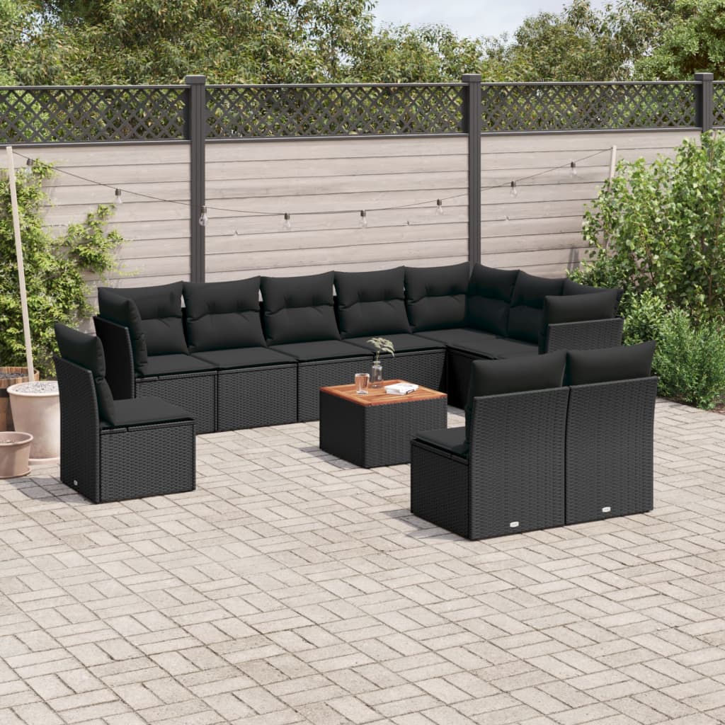 11-delige Tuinset met kussens poly rattan beige