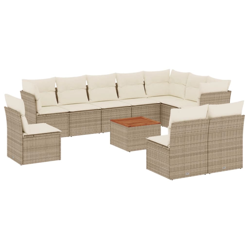 11-delige Tuinset met kussens poly rattan beige