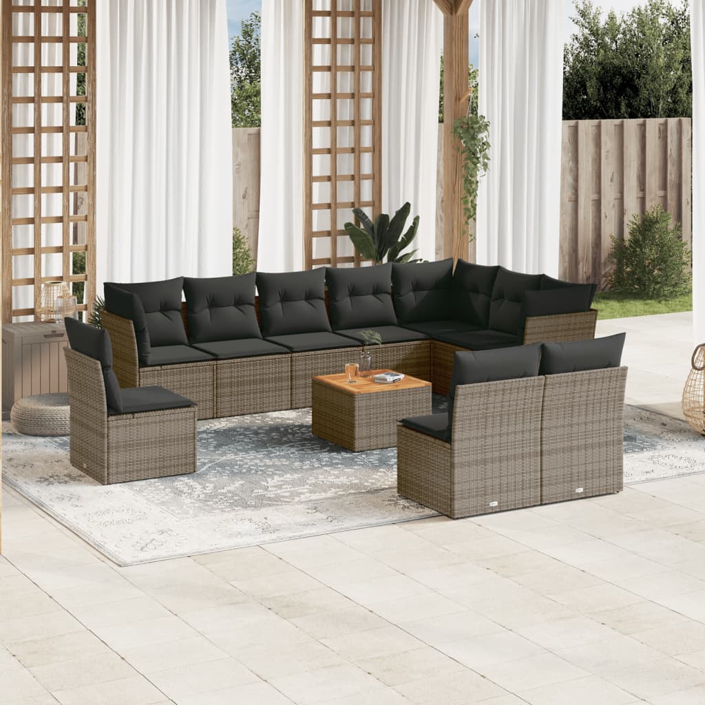 11-delige Tuinset met kussens poly rattan beige