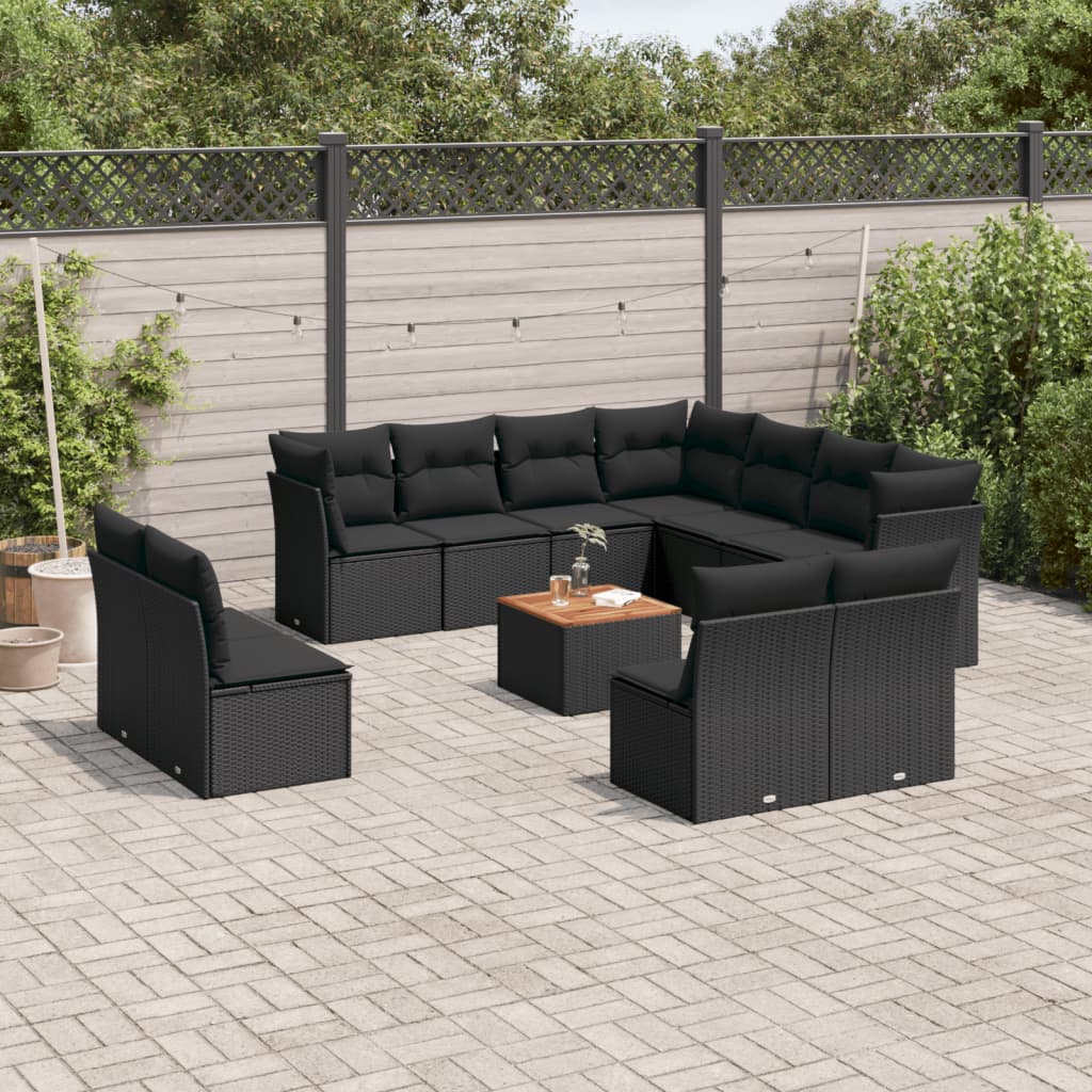 12-delige Loungeset met kussens poly rattan beige