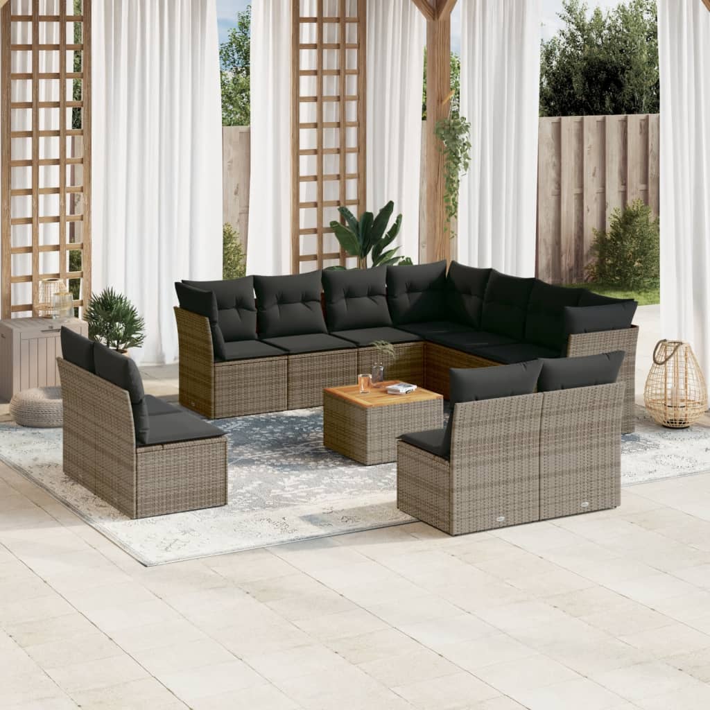 12-delige Loungeset met kussens poly rattan