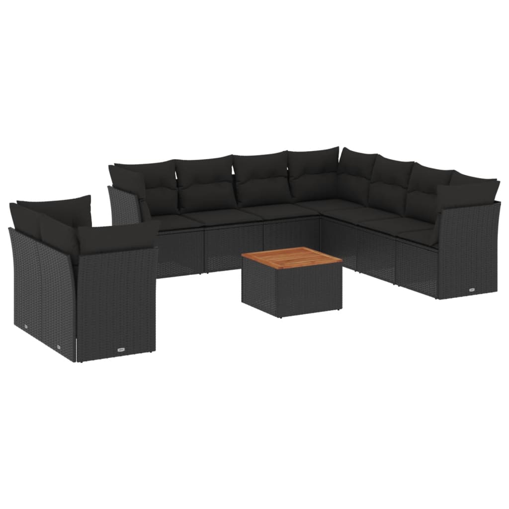 10-delige Loungeset met kussens poly rattan