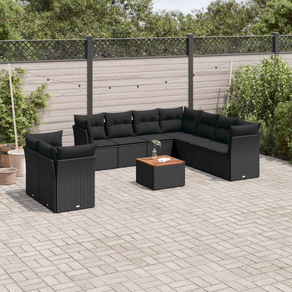 10-delige Loungeset met kussens poly rattan