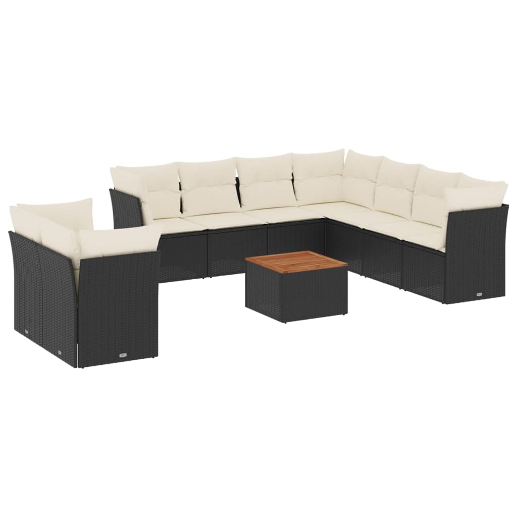 10-delige Loungeset met kussens poly rattan