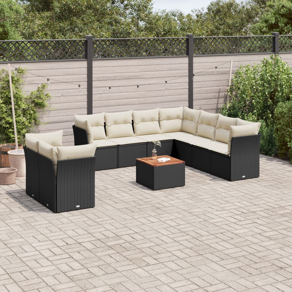 10-delige Loungeset met kussens poly rattan beige