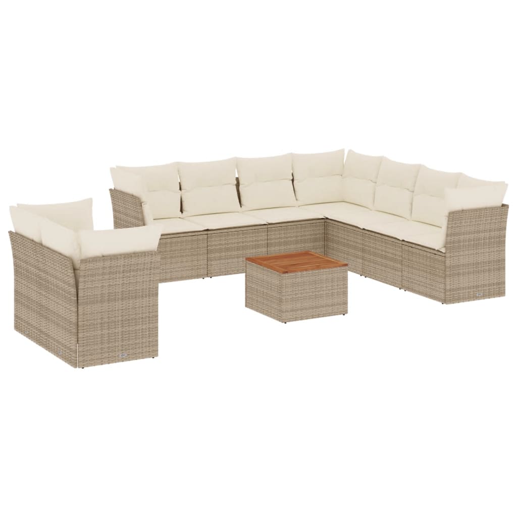 10-delige Loungeset met kussens poly rattan