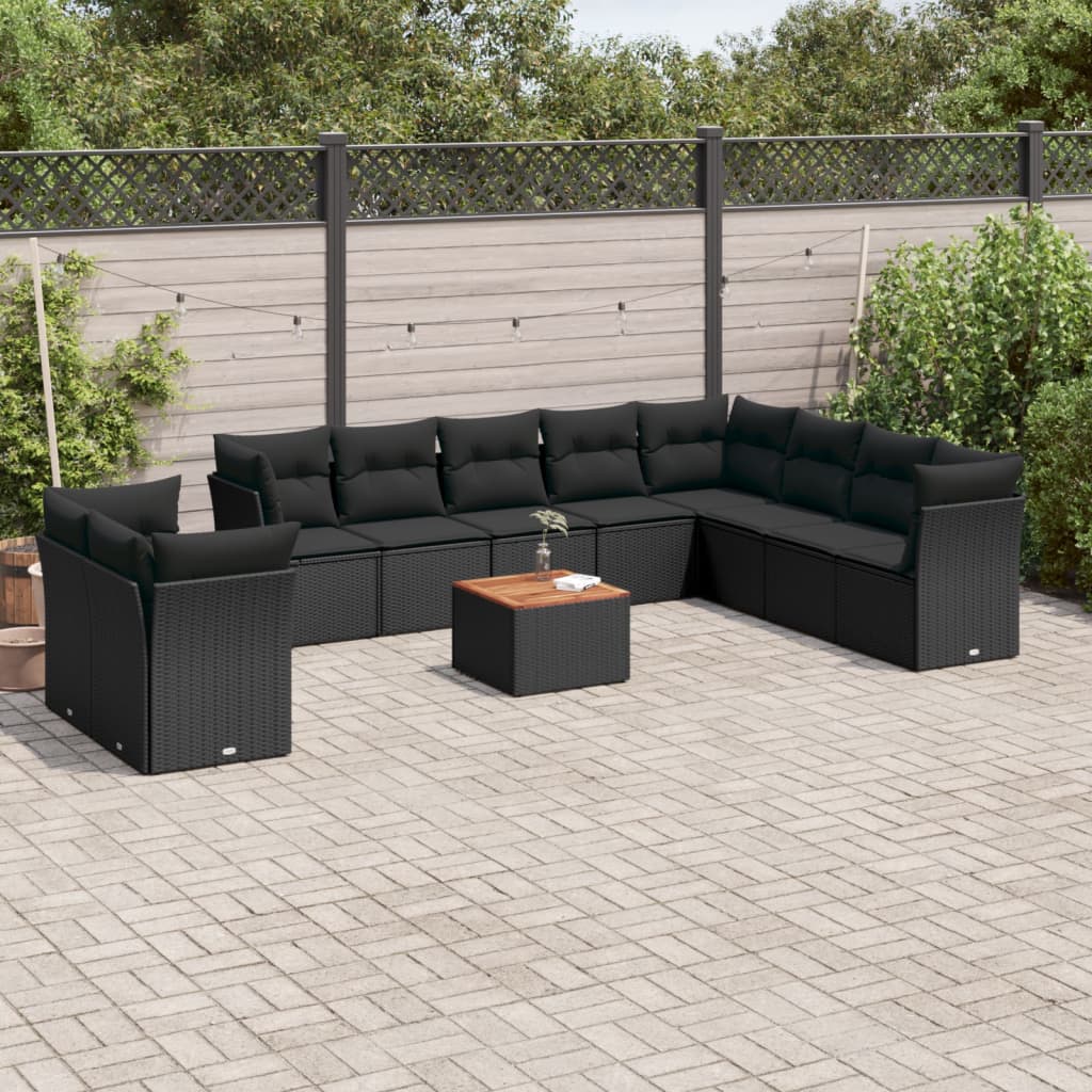 11-delige Tuinset met kussens poly rattan beige