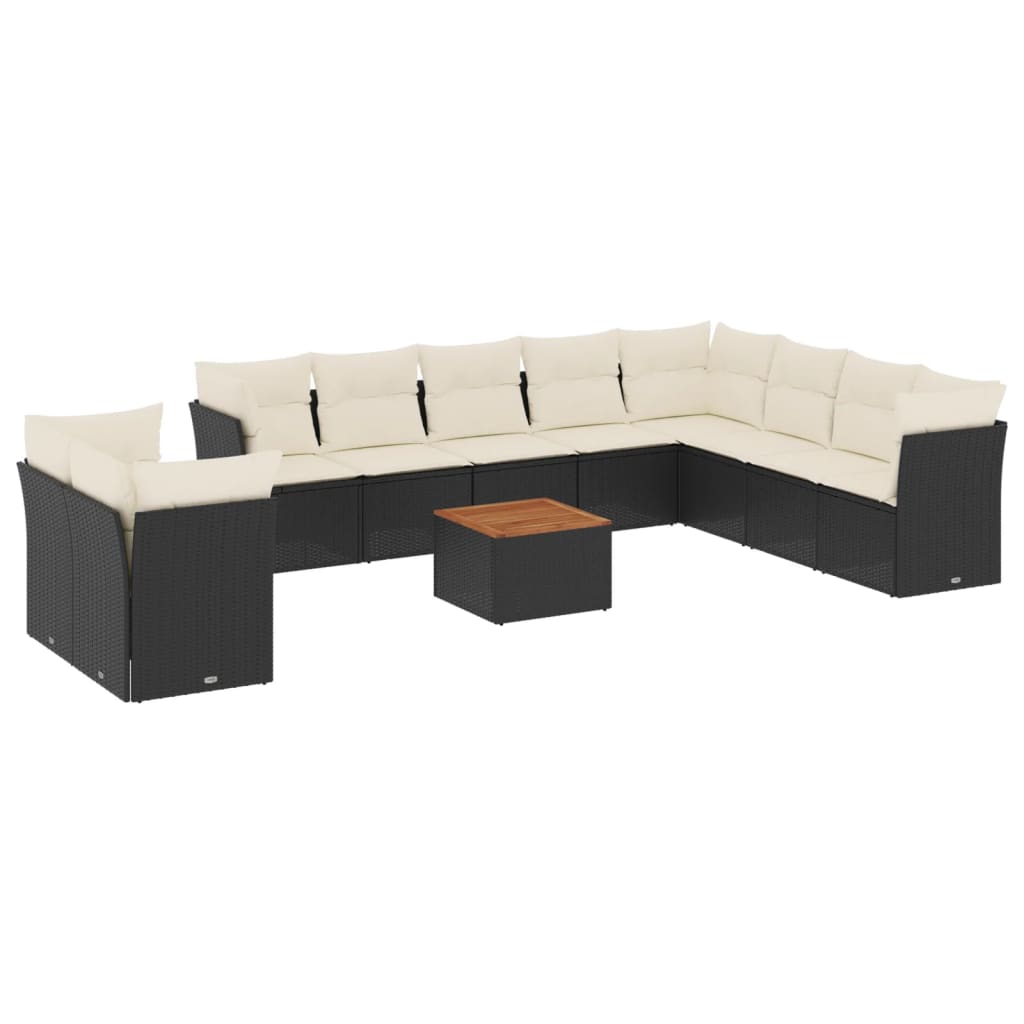 11-delige Tuinset met kussens poly rattan beige