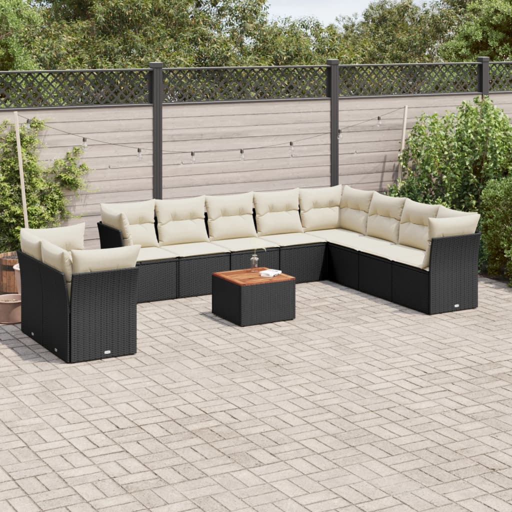 11-delige Tuinset met kussens poly rattan beige