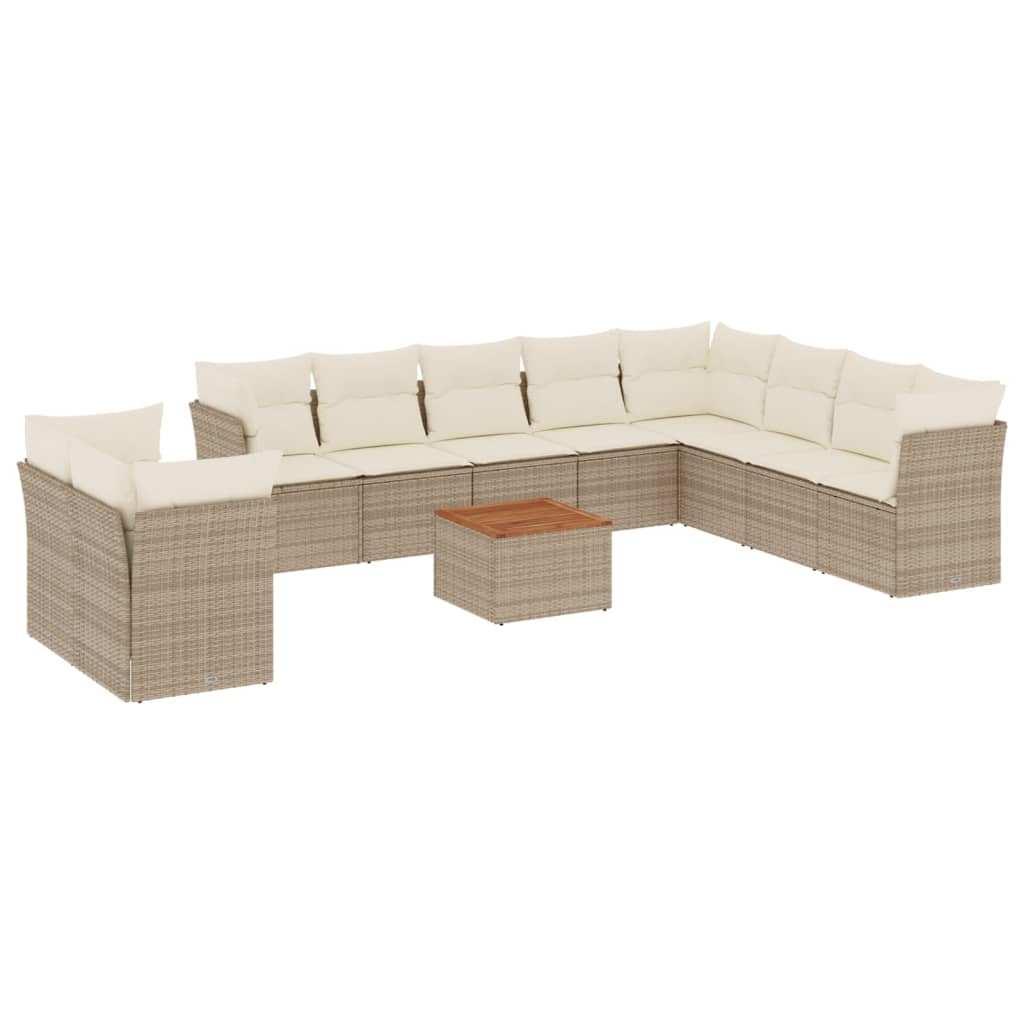 11-delige Tuinset met kussens poly rattan beige