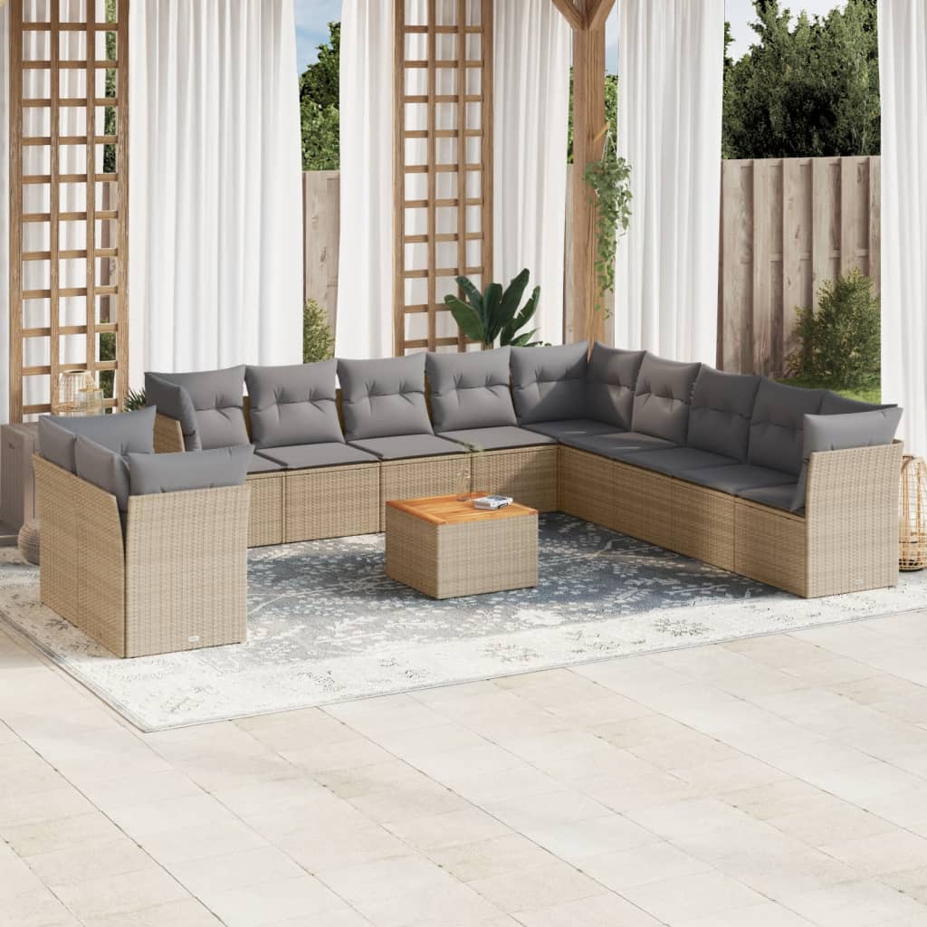 12-delige Loungeset met kussens poly rattan beige