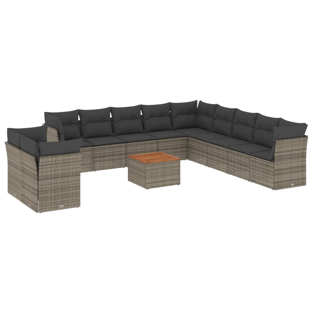 12-delige Loungeset met kussens poly rattan beige