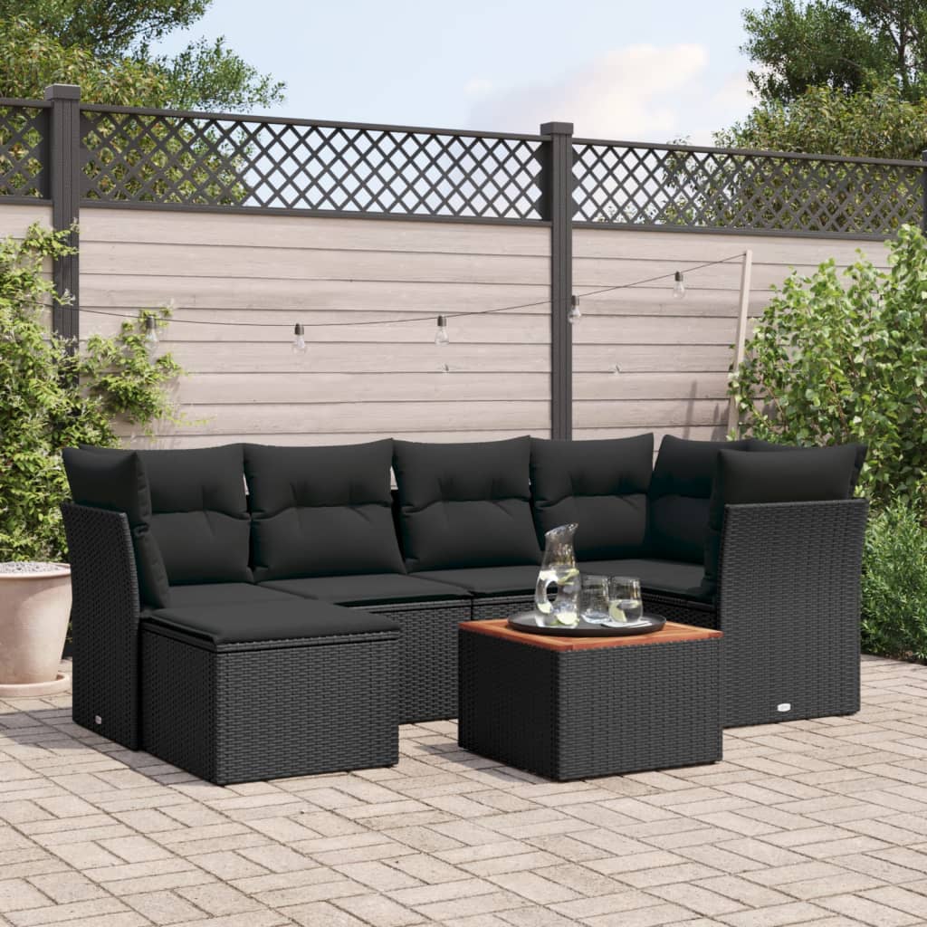 7-delige Loungeset met kussens poly rattan