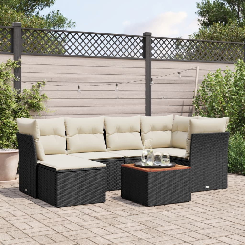 7-delige Loungeset met kussens poly rattan